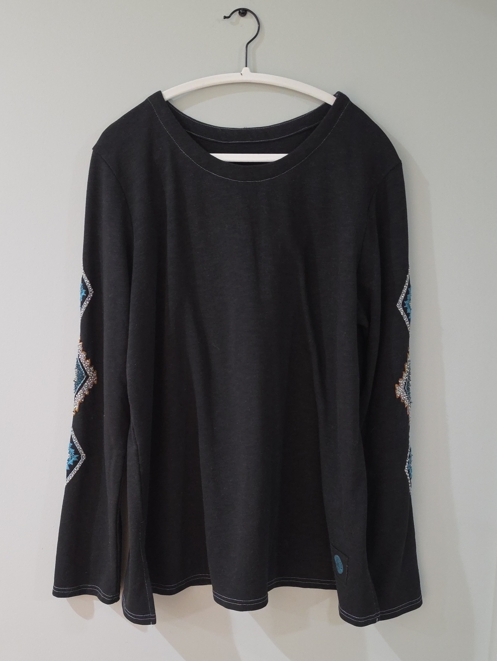 Double D Ranch Black Lightweight Crew Neck Sweater with Teal Logo Print